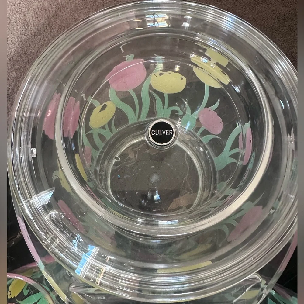 Vintage Culver Acrylic Spring Tulips 🌷 Patio Set Tumblers Ice Bucket Pitcher